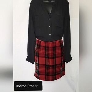 Boston Proper Red Tartan Skirt